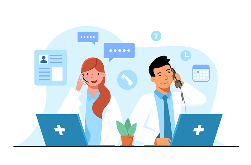 Call doctor concept. Doctors answer patient questions over the phone. Providing medical advice and making appointments for medical examinations regarding the underlying disease and treatment guideline